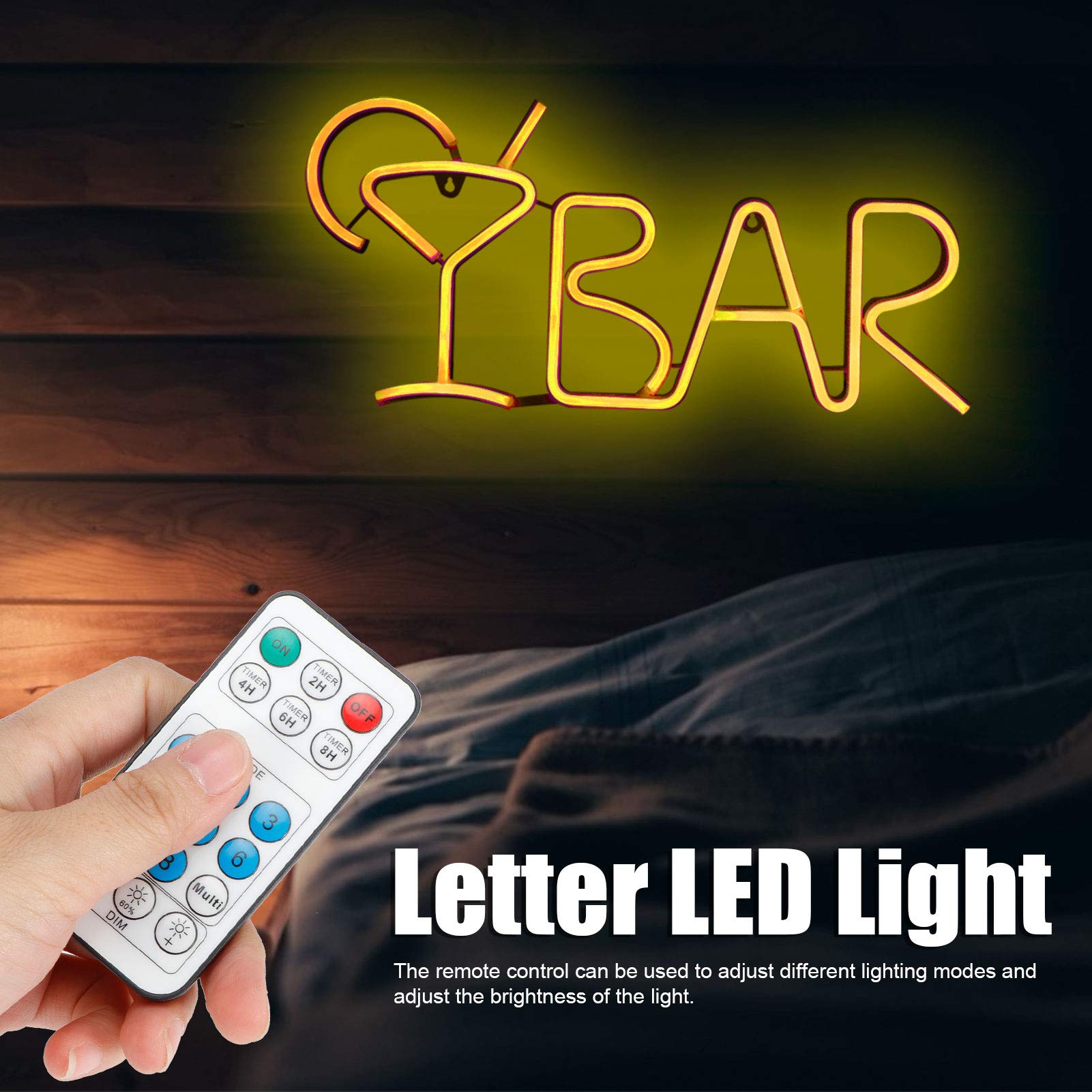 03 Luz LED con Letra de Control Remoto, luz Decorativa con Letra de alimentación USB con Letra Inglesa de Ahorro de energía,(Warm Yellow Light)