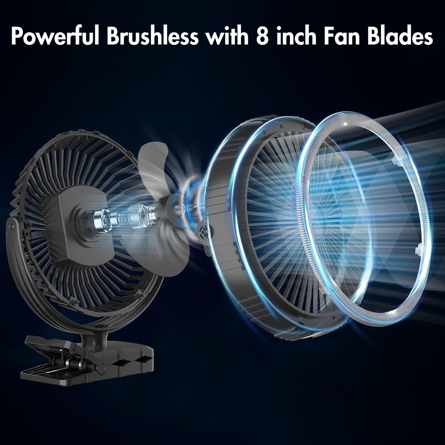 Camping Rechargeable Fan, Battery Operated with Timer, Powerful Airflow Portable Fan, Strong Clip Fan with Light & Hook for Tent Outdoor Travel BBQ Hurricane Power Outage