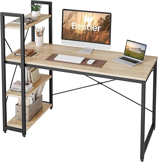 Bestier Computer Desk with Storage Shelves 55 Inch Home