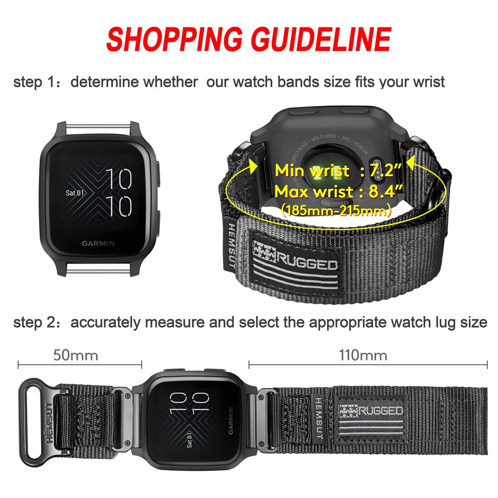 Compatible pour Garmin Venu/Venu 2 Plus/Venu Sq/Venu Sq 2/ Venu Sq Music (Pas Venu 2S/Venu 2) Quick Pins Watch Band, Super Rugged Nylon Sports Strap With Woven Loop Design