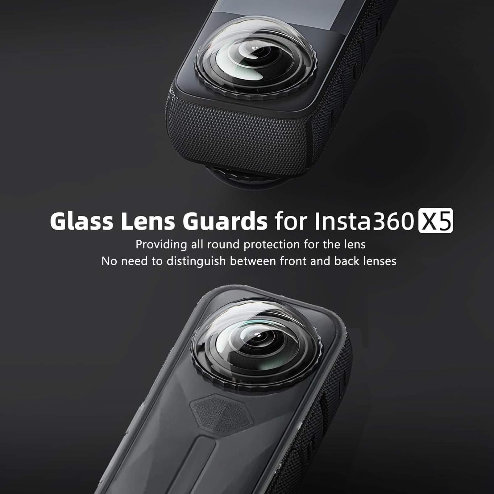 Premium Objektivschutz für Insta360 X5, optischer Linsenschutz aus gehärtetem Glas, verbesserte oleophobe Beschichtung, Härte 10H, HD-transparent, drehbar zum Anbringen und Entfernen Schutzkappen