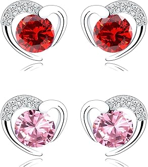 ITESSYSilver Stud Earrings for Women, Stud Earrings White Gold Cubic Zirconia Heart Studs│Dainty Earrings Jewellery Gifts for Girls