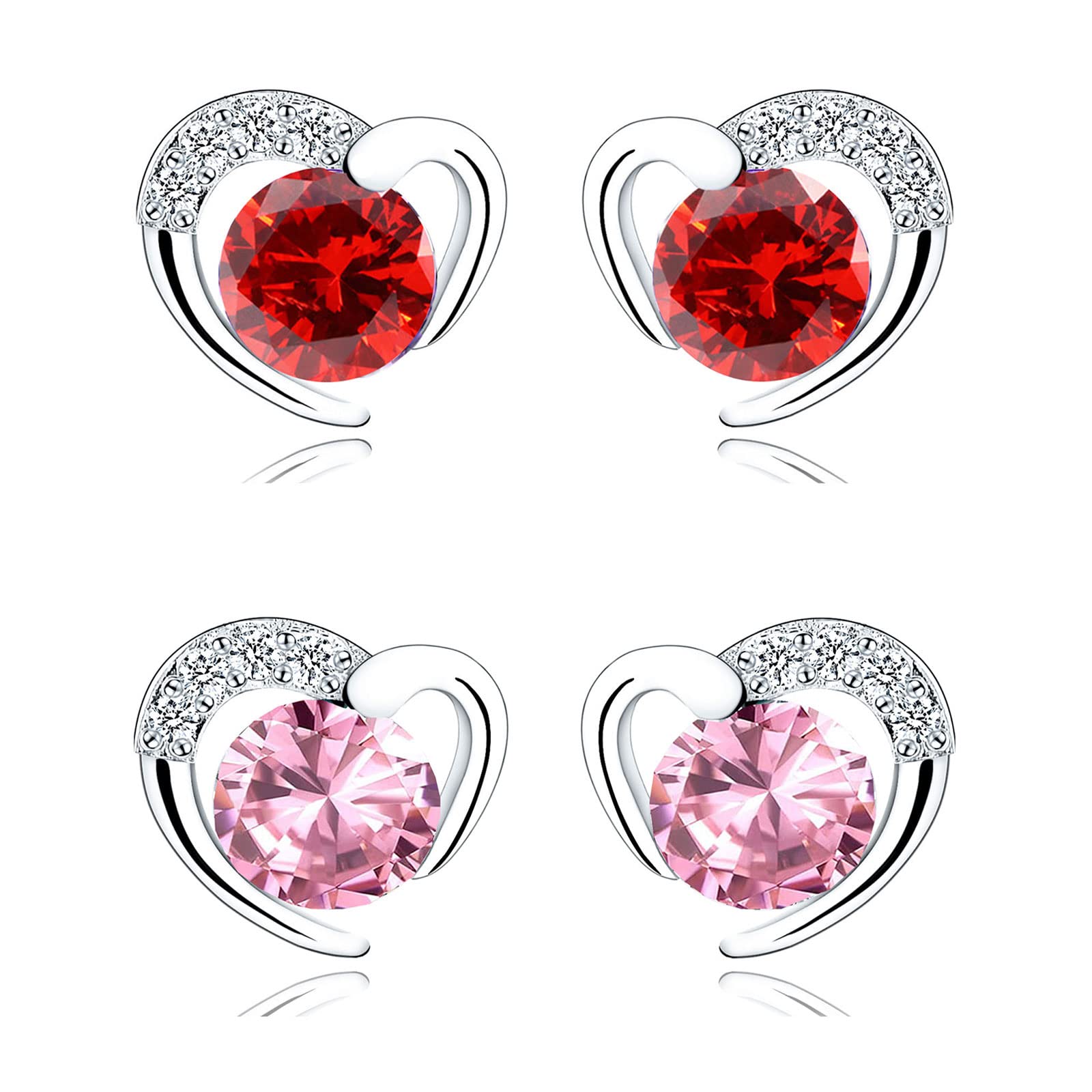 ITESSYSilver Stud Earrings for Women, Stud Earrings White Gold Cubic Zirconia Heart Studs│Dainty Earrings Jewellery Gifts for Girls