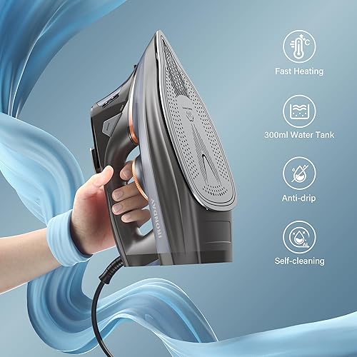 Miniatura 4 de Plancha de vapor para ropa con pantalla LCD, suela de cerámica antiadherente de 1700 W, apagado automático, autolimpieza, antigoteo, ráfaga de