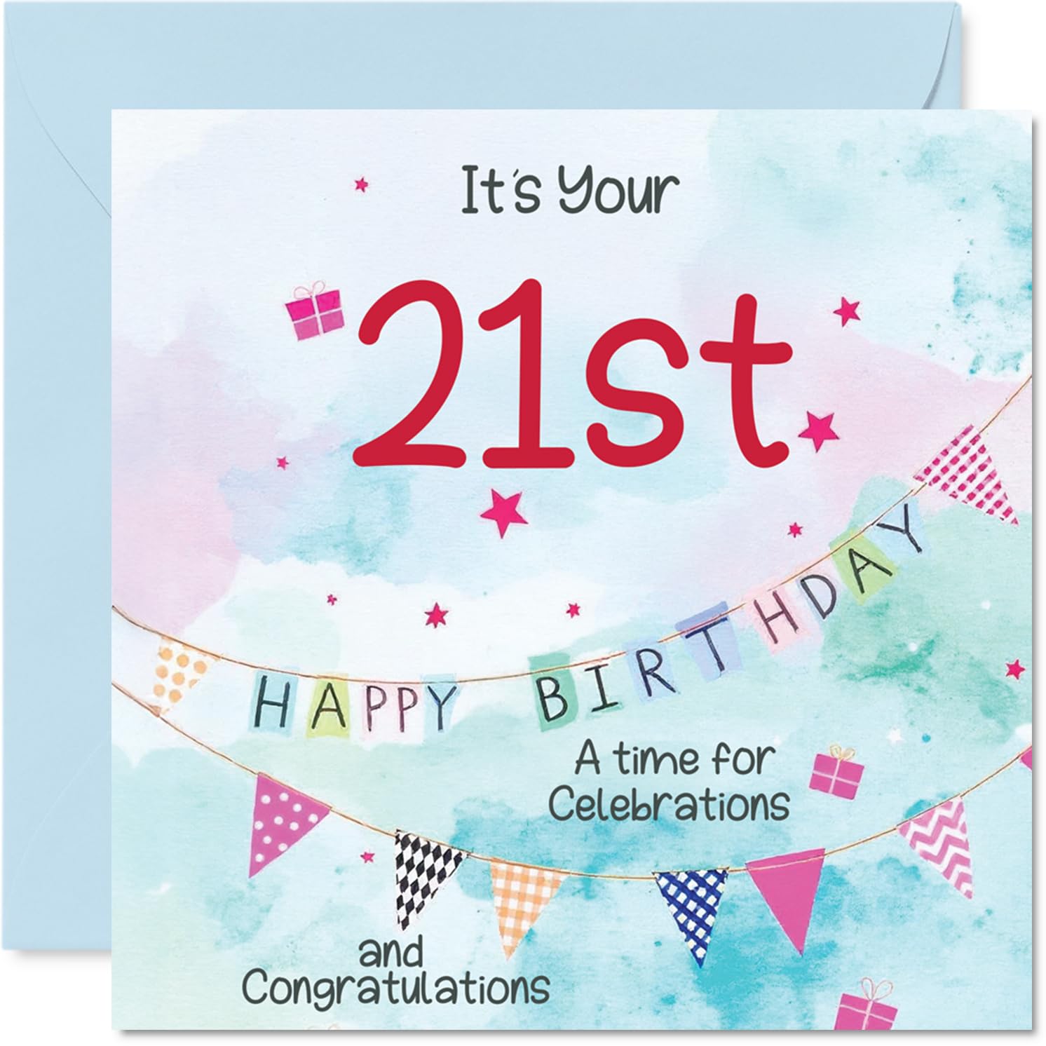 21st Birthday Cards for Men - Party Bunting - Happy Birthday Card for 21 Year Old Man Friend Brother Grandson Cousin, 145mm Bday Greeting Cards