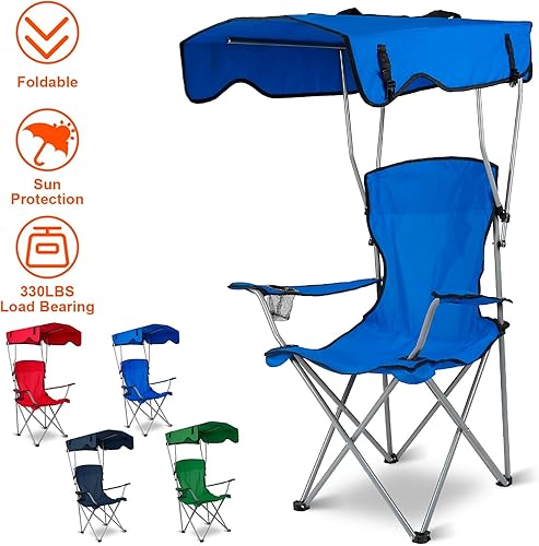 Miniatura 4 de iMounTEK Silla de camping plegable con toldo con sombra protección solar camping reclinable con bolsa de transporte, asiento plegable de carga de