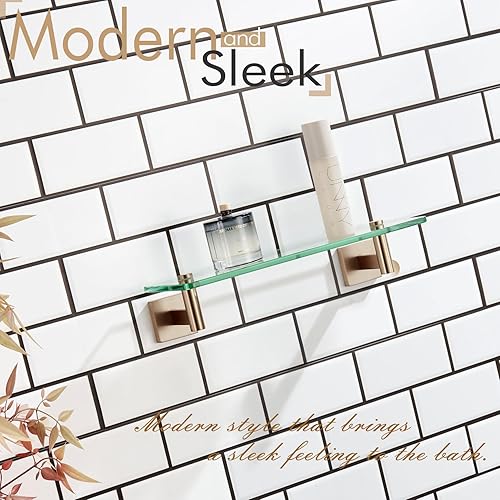 Miniatura 12 de KOKOSIRI Estantes de pared para baño, estante flotante de vidrio de 12 pulgadas para dormitorio, sala de estar, cocina, estante colgante bronce