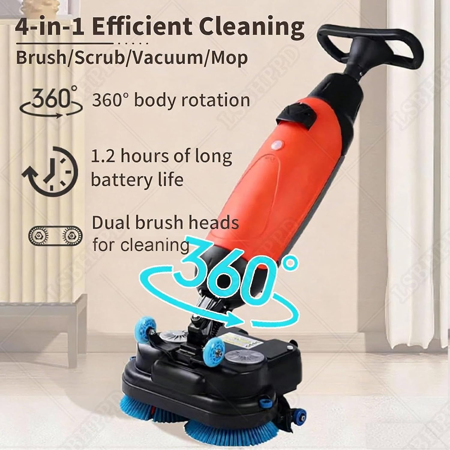 Portable Commercial Floor Scrubber - 16.9" Wide Cleaning Machine with 360° Rotary Double Brushes, 4.5L & 7.5L Dual Tanks, Ideal for Home, Office & Small Businesses