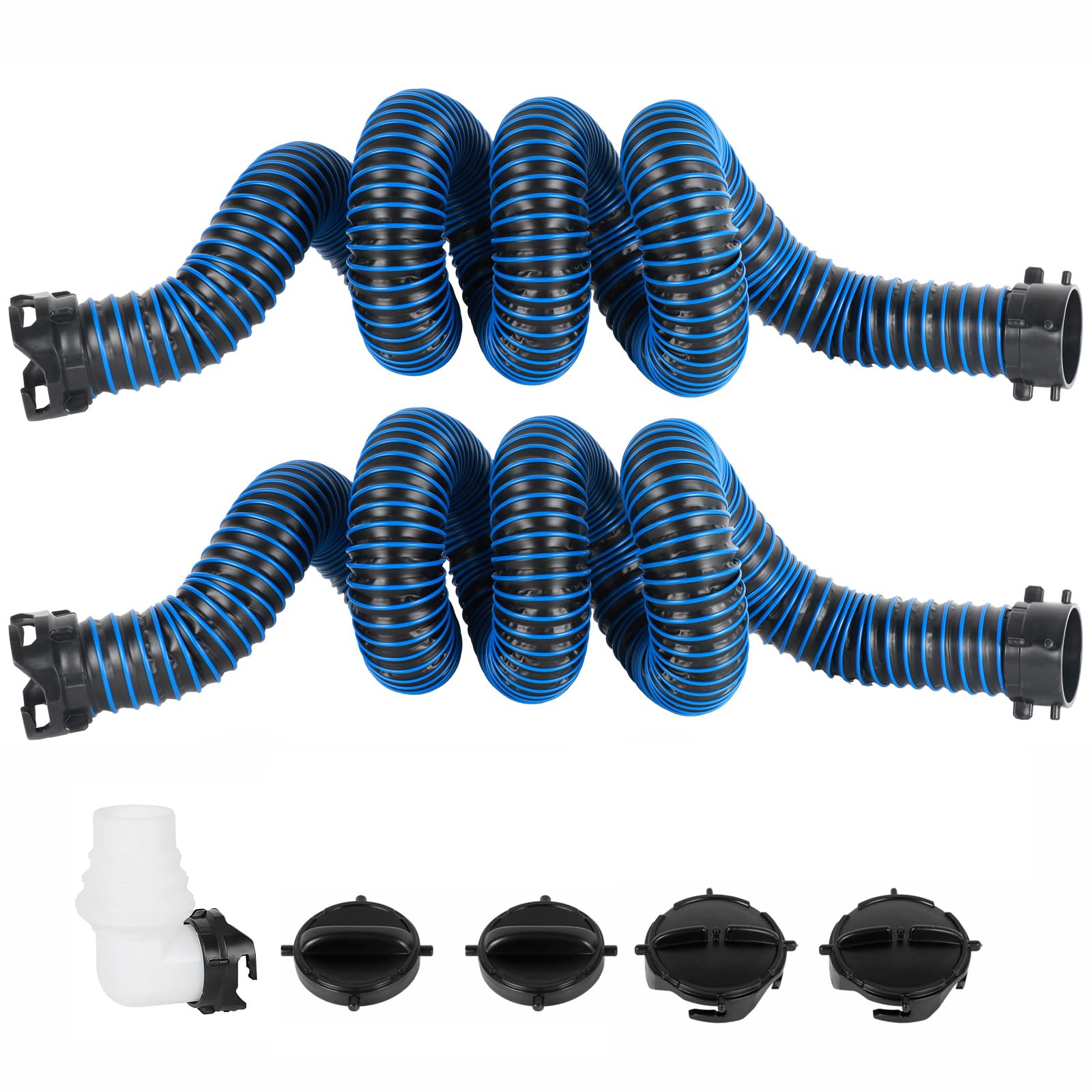 20FT RV Sewer Hose, EXTREME Heavy Duty 24 Mil TPE Material for Abrasion Resistance and Crush Protection, Camper Sewer Hose Kit with Pre-Attached Bayonet Fittings, 4-in-1 Adapter Elbow, Blue