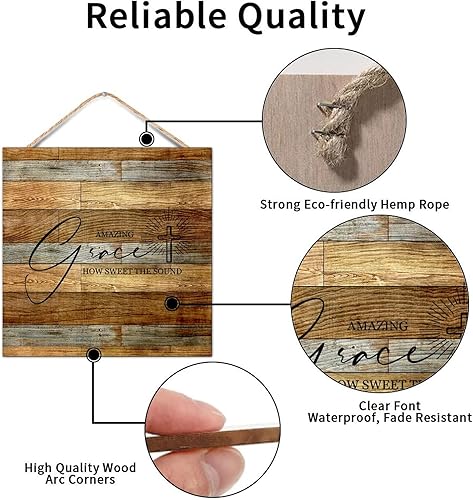 Miniatura 3 de Letrero de madera de 16 x 16 pulgadas, con cita motivacional, frase cristiana con texto en inglés "Amazing Grace How Sweet the Sound", con citas
