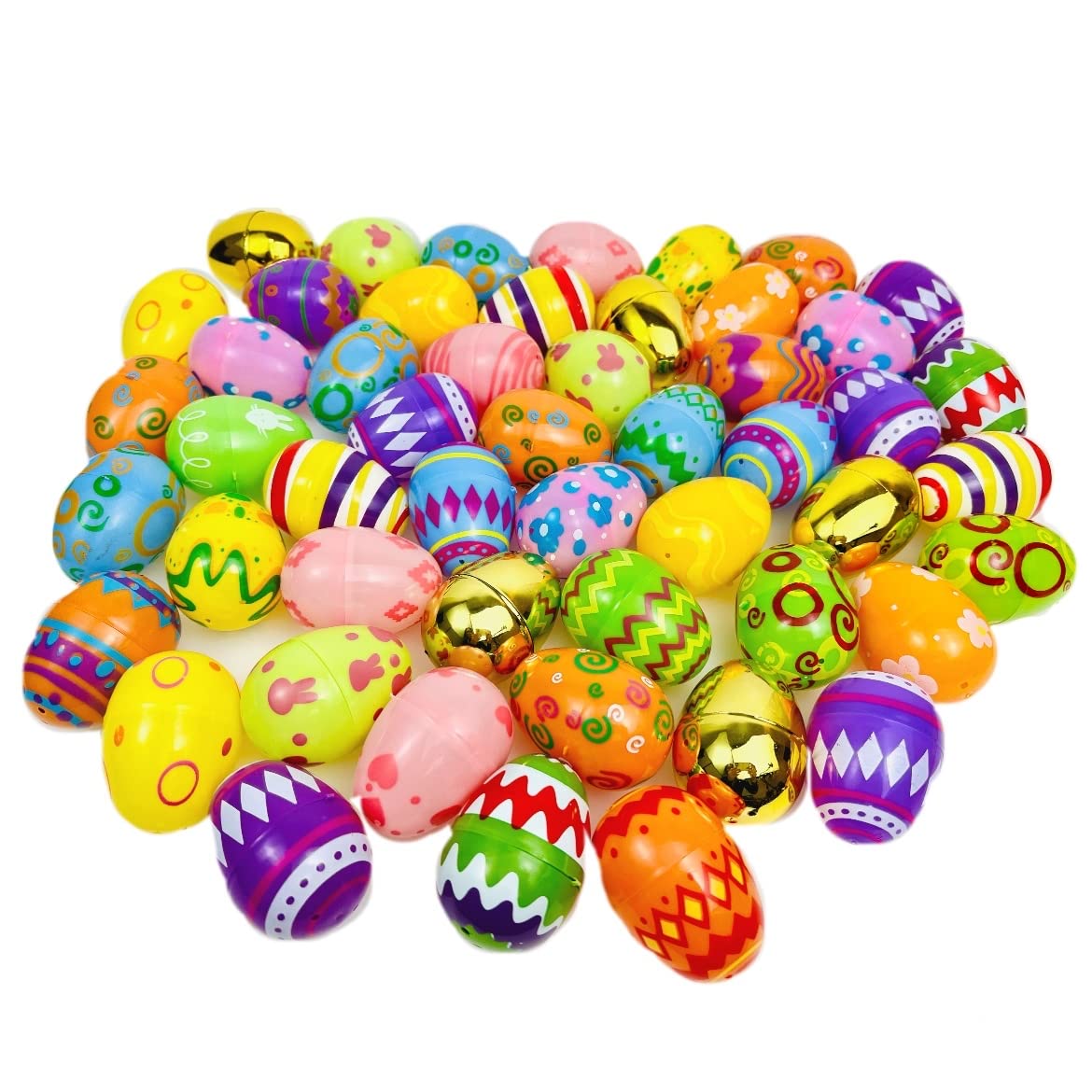 GiftExpress Pattern Color Easter Eggs - 50 Piece Assorted Bulk 2.3" x 1.75" Plastic Eggs w/ Hinge - Adult & Kid Party Toys for Gift Baskets or Egg Hunt Decor