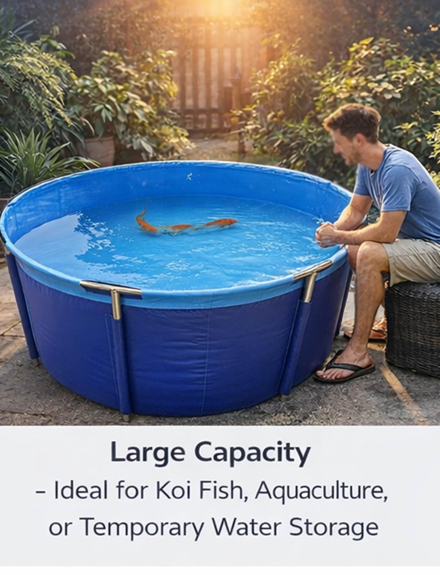 Stagno per pesci in PVC fuori terra, piscina rotonda ispessita con telaio per l'agricoltura acquatica, idroponica, stoccaggio dell'acqua - 3 x 1 m