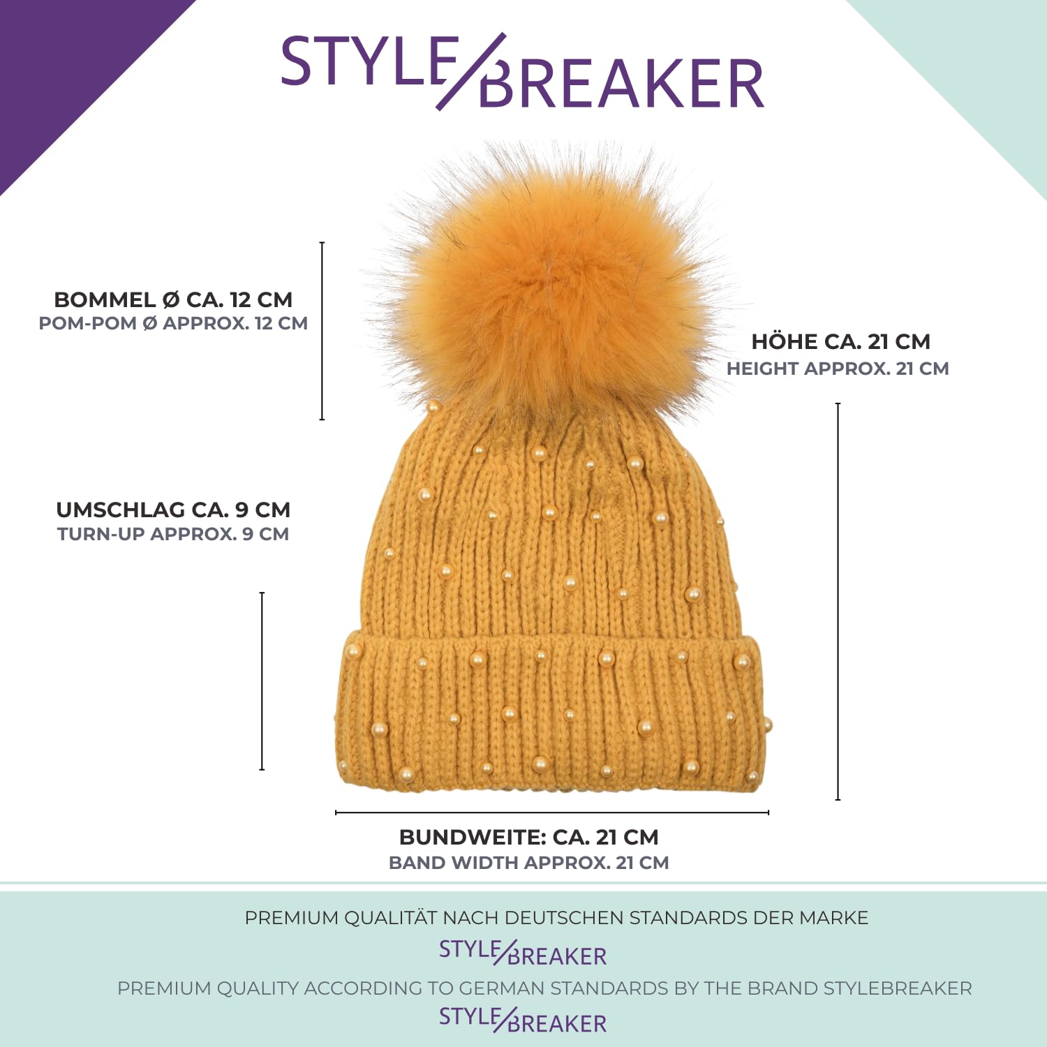 styleBREAKER Gorro de Mujer de Punto con pompón y Forro Polar, Gorro de Invierno con pompón de Pelo 04024155
