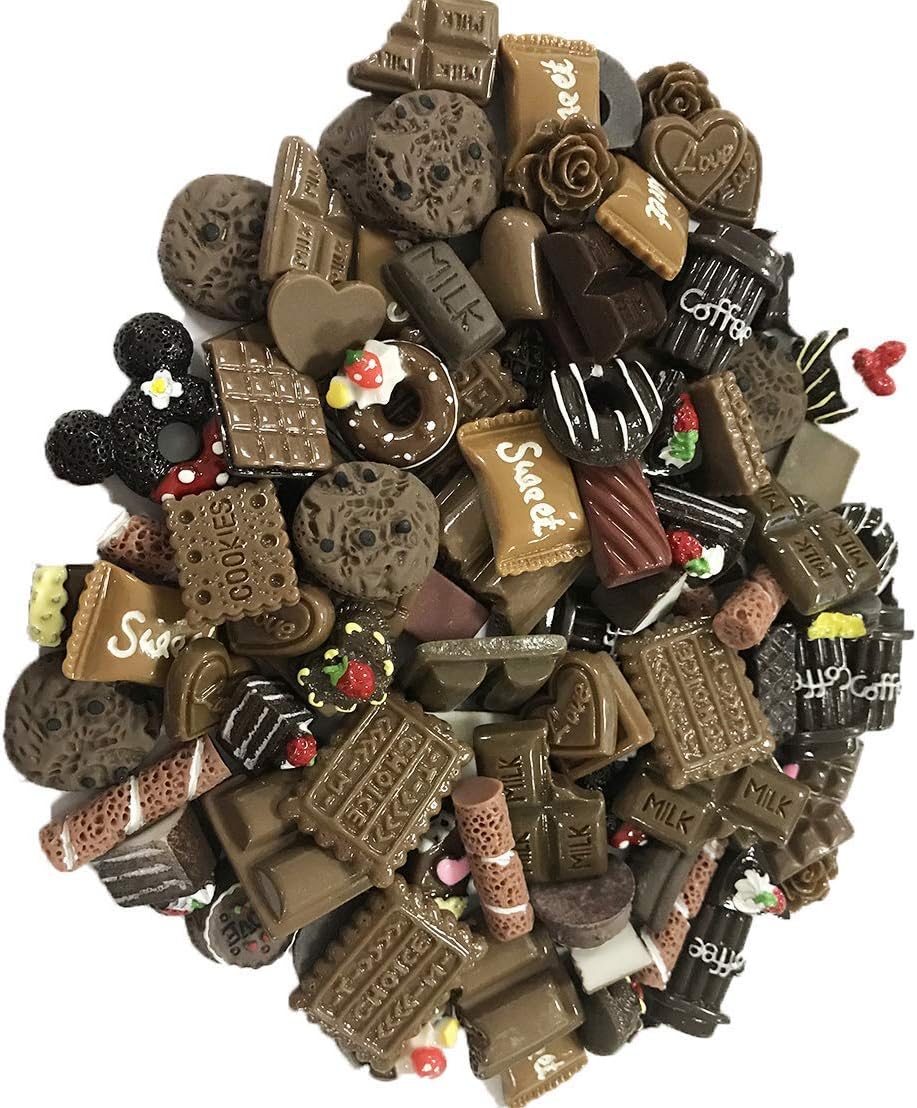 100 Pieces Chocolate Slime Beads Cute Chocolate Charms Resin Ornaments Accessories for Homemade Slime DIY Phone Case & Hair Clips (100 Pieces)