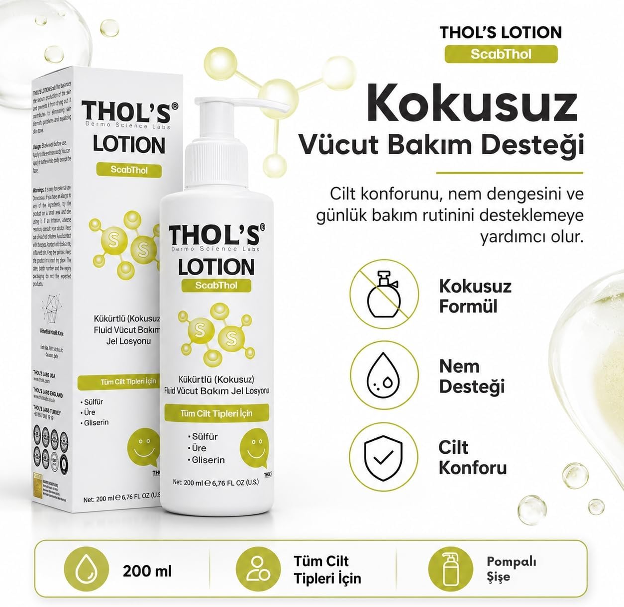 THOL’S LOTION ScabThol Kükürtlü Kokusuz Fluid Vücut Bakım Jel Losyonu - 200 ml