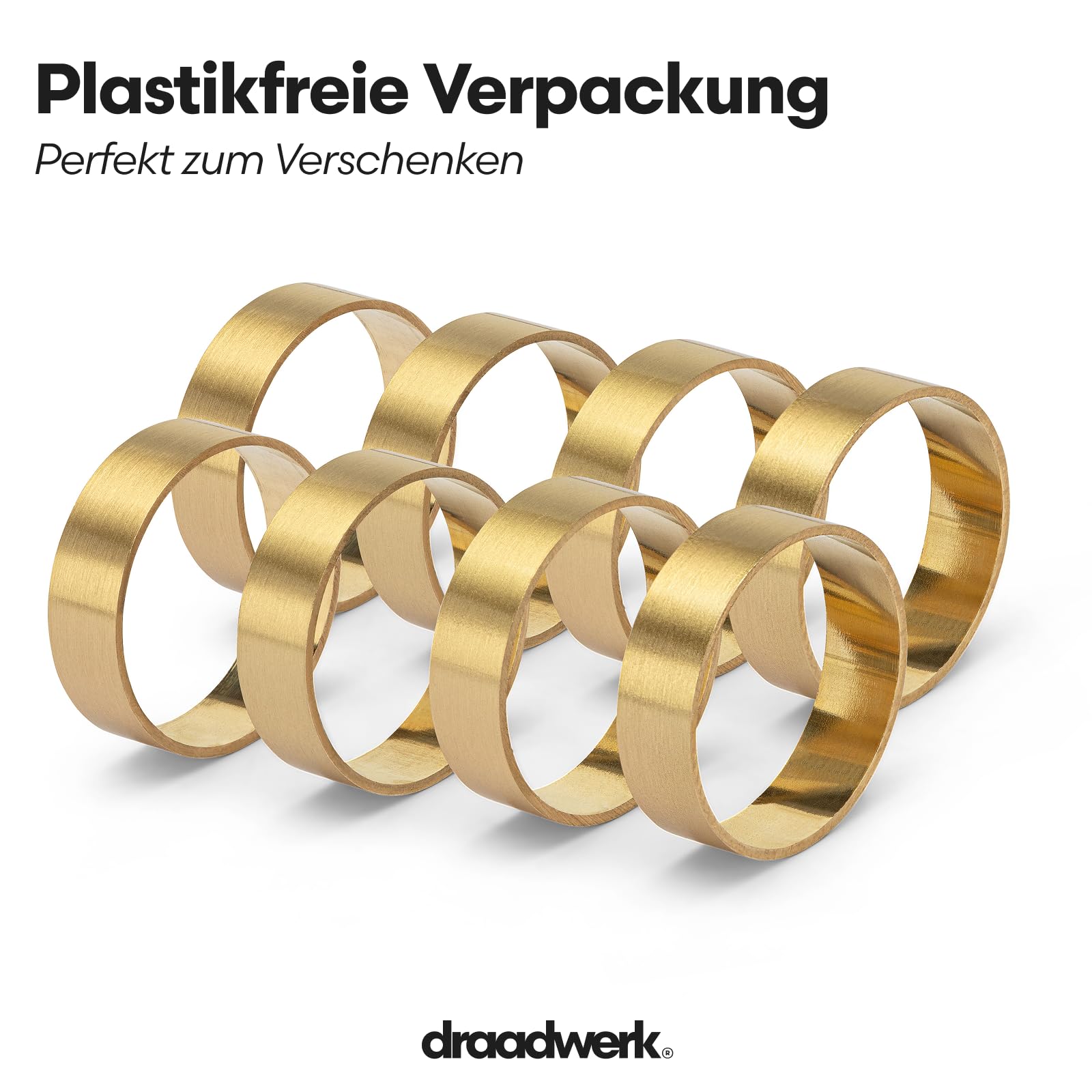 draadwerk® Lot de 8 ronds de serviette | Laiton de qualité supérieure | Design élégant | Accents parfaits pour les mariages, les dîners, les vacances et les occasions spéciales (or, 8)