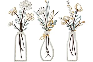 Rustic Farmhouse Wall Art - Pigort 3-Piece Metal Flowers Wall Decor
