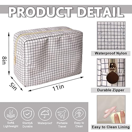 Miniatura 2 de Bolsa grande de maquillaje impermeable, bolsa de almacenamiento de artículos de tocador de viaje para mujeres, bolsa de cosméticos a cuadros para