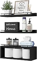 WOPITUES Black Floating Wall Shelves with Cube Shelf & Metal Rails - Bathroom Organizers, Over Toilet Storage for Toilet Paper & Decor