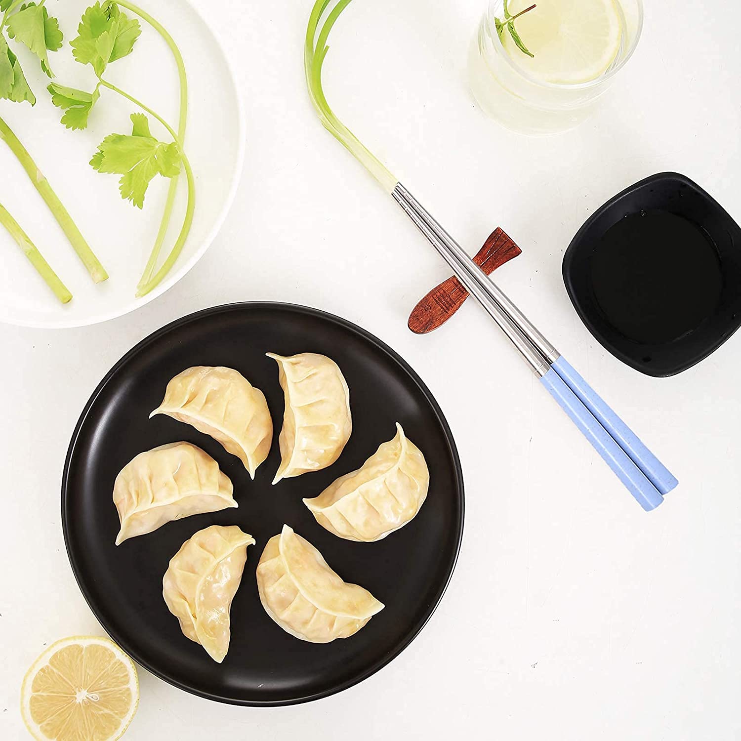 ATCAN Reusable Stainless Steel 1 Pair Chopsticks 23 cm Long Metal Chopstick Easy to Use Chop Stick for Noodles Sushi Hotpot Thai Foods for Home at Dinner (Blue)