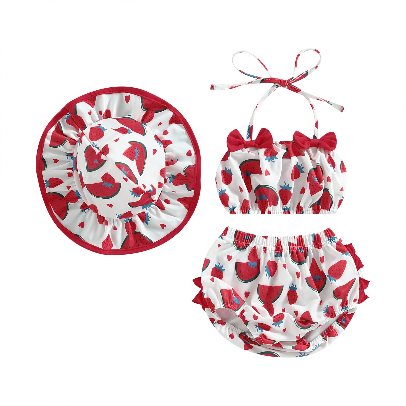 Loalirando Bikini de 3 piezas con estampado de ánguria, traje de baño de recién nacido, traje de baño de recién nacido, traje de baño + fondo Bikini+sombrero, Rosa