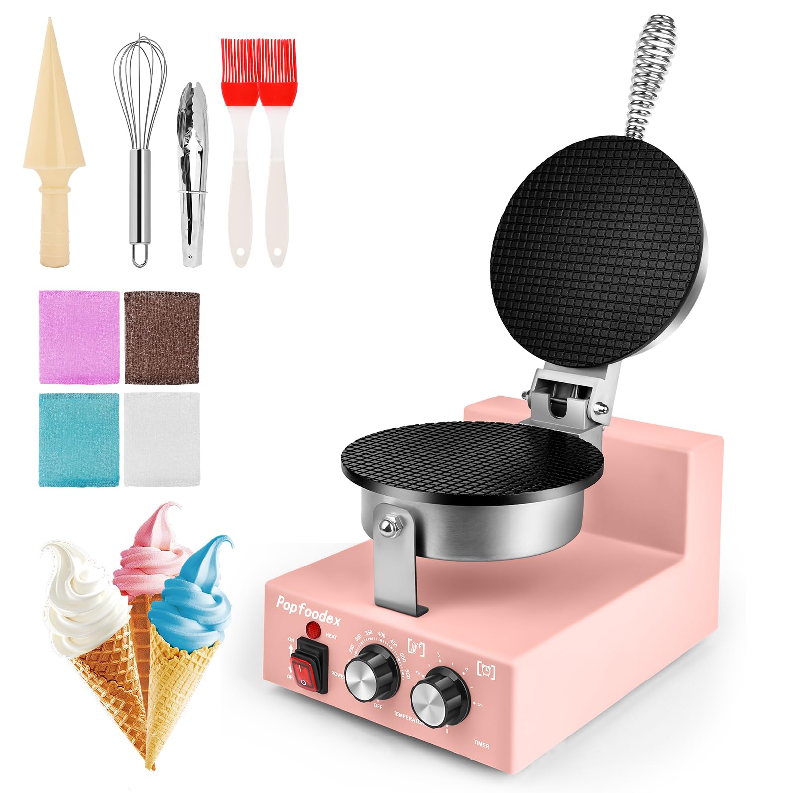 Commercial Waffle Cone Maker - 1200W Commercial Ice Cream Cone Maker w 8 Non-stick pan and 122 572