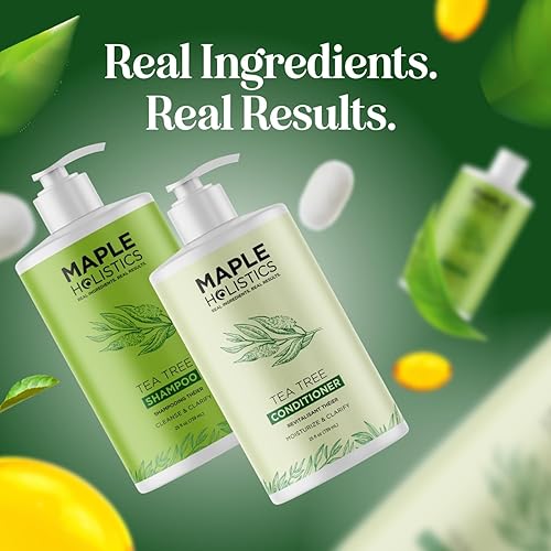 Miniatura 9 de Juego de champú y acondicionador de árbol de té, champú y acondicionador clarificante sin sulfato para el cuidado del cabello graso y el cuero