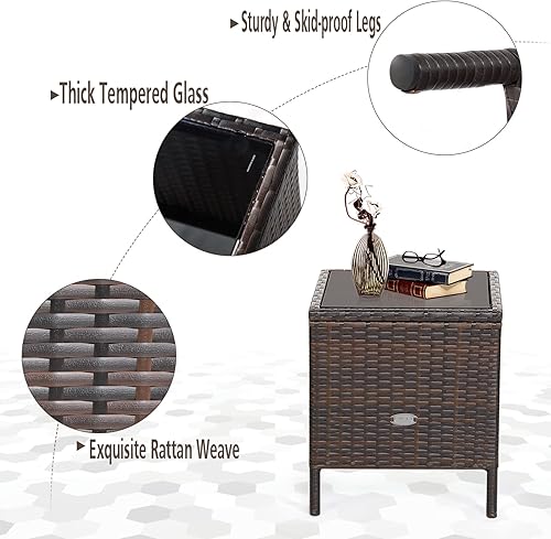 Miniatura 3 de Juego de muebles de patio de 3 piezas, muebles de mimbre para exteriores con cojín resistente al agua y mesa superior de vidrio templado, juego de