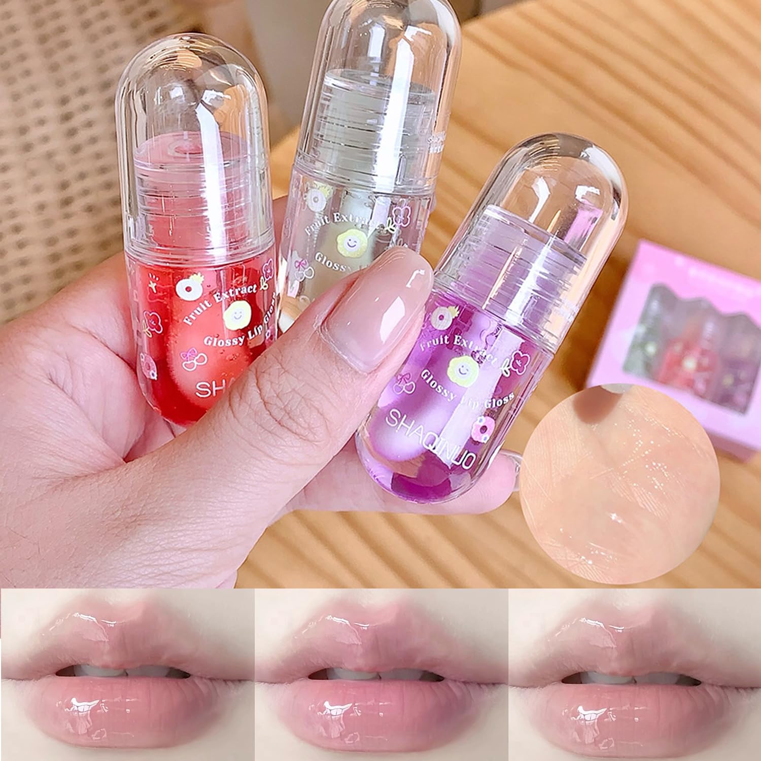 3 PCS Lip Oil Set, Plumper, Transparent Toot Gloss, Watery Glass Finish, Fruit Essence Moisturizing, Nourishing Hydrating for Women and Girls