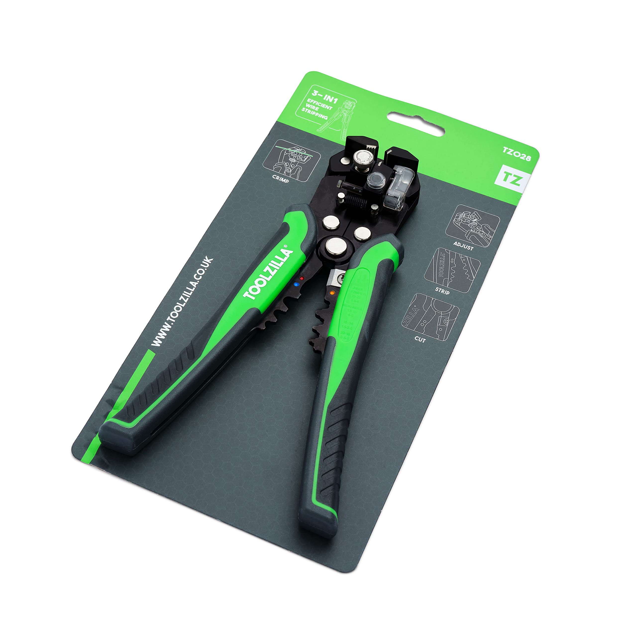 Toolzilla Wire Stripper and Cutter - 3 in 1 Wire Stripping and Cutting Tool for 10-22 AWG - Features Pliers Style Nose, Bolt Cutter and Crimper for Insulated and Non-Insulated terminals