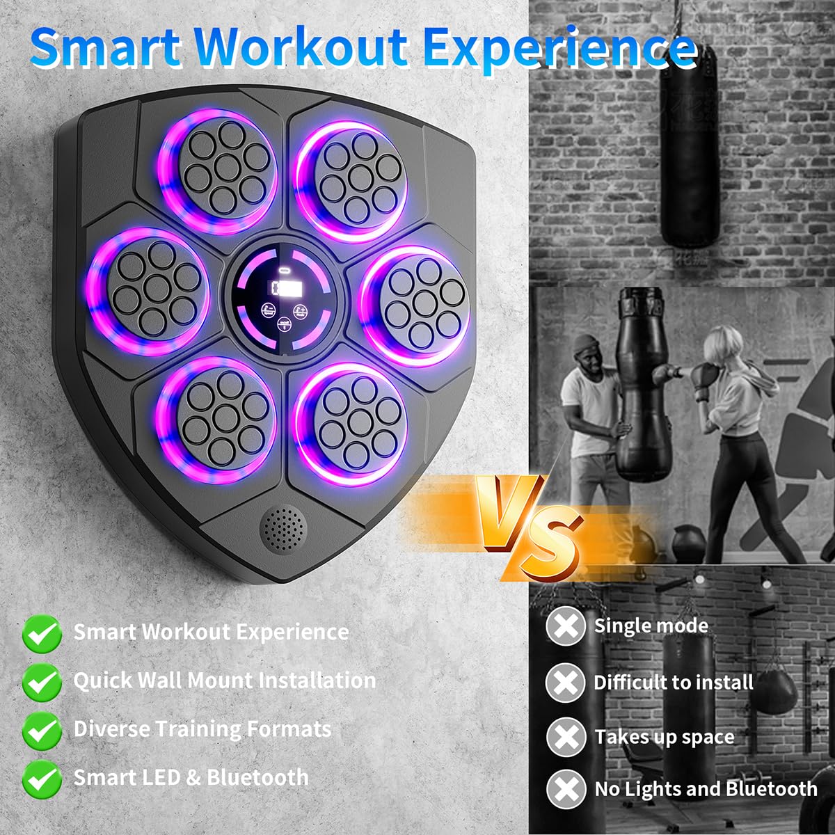 Punzonatrice musicale con guantoni da boxe Smart Bluetooth Trainer Attrezzatura da palestra Macchina da parete per bambini Adulti Bersaglio di boxe elettronico Fitness per casa ufficio palestra