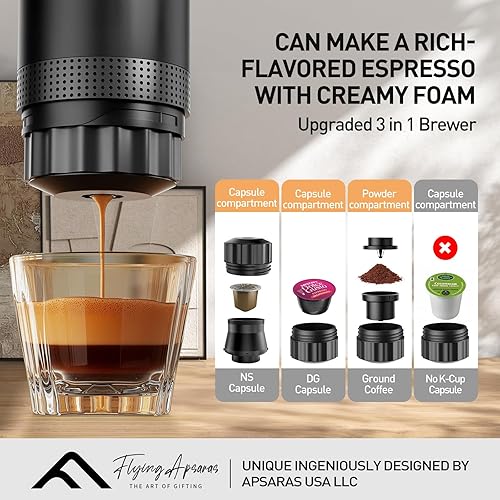 Miniatura 3 de APSARAS USA - Cafetera portátil para viajes, cafetera espresso portátil, mini máquina de café espresso de 20 bares, cafetera de viaje 3 en 1 con