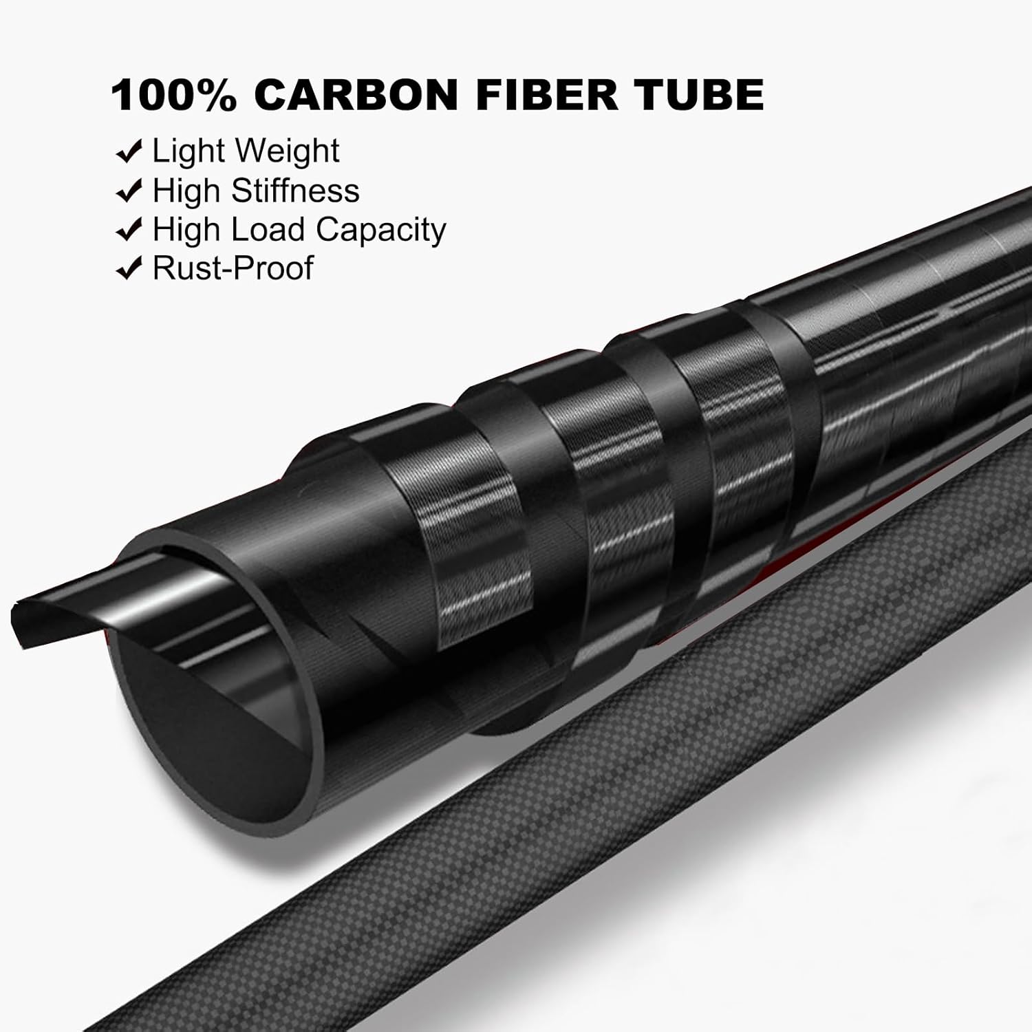Carbon Fiber Pool Pole, Professional 15 FT Telescoping Swimming Pool Cleaning Pole 4.6 to 15 FT, Ultra-Lightweight 4-Section Adjustable Skimmer Pole for Nets, Brushes, Vacuums – Rustproof