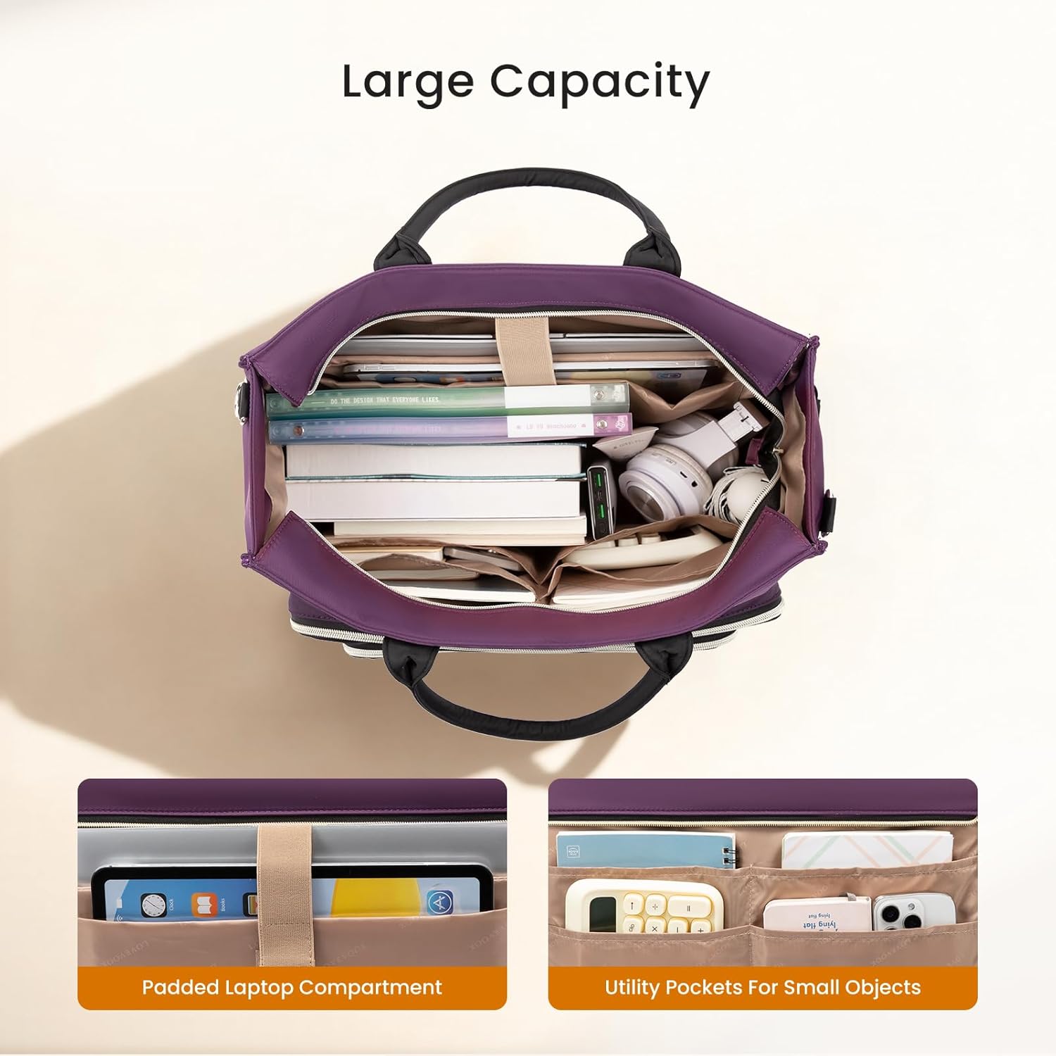 LOVEVOOK Teacher Tote Bag for Women,Laptop bag with Large Cup Holder,Work bag with Accordion File Organizer Pocket,Multi-Pockets Professional Diaper Bag Nurse Bag,Handbag Purse for Work,College,Daily - Image 6