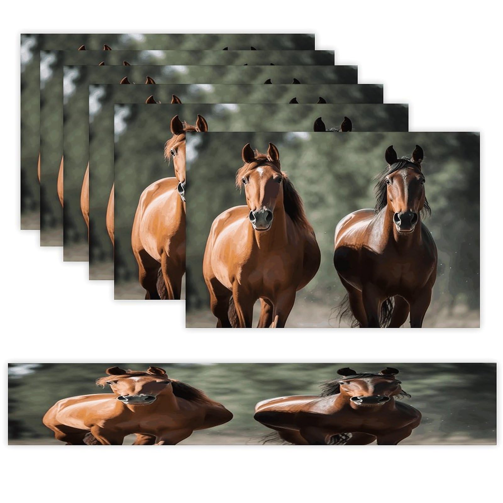 Animales Horses Table Runner and Placemats Set of 6 Wipe Clean Heat Resistant Table Mat with Table Runner Decorations Flax Linen Place Mat Set for Home Kitchen Party Supplies