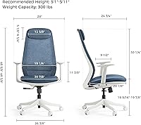 Vista 2 de EUREKA ERGONOMIC Skylar-Lite - Silla de oficina de malla azul, silla de escritorio ergonómica con reposacabezas ajustable, sillas de escritorio