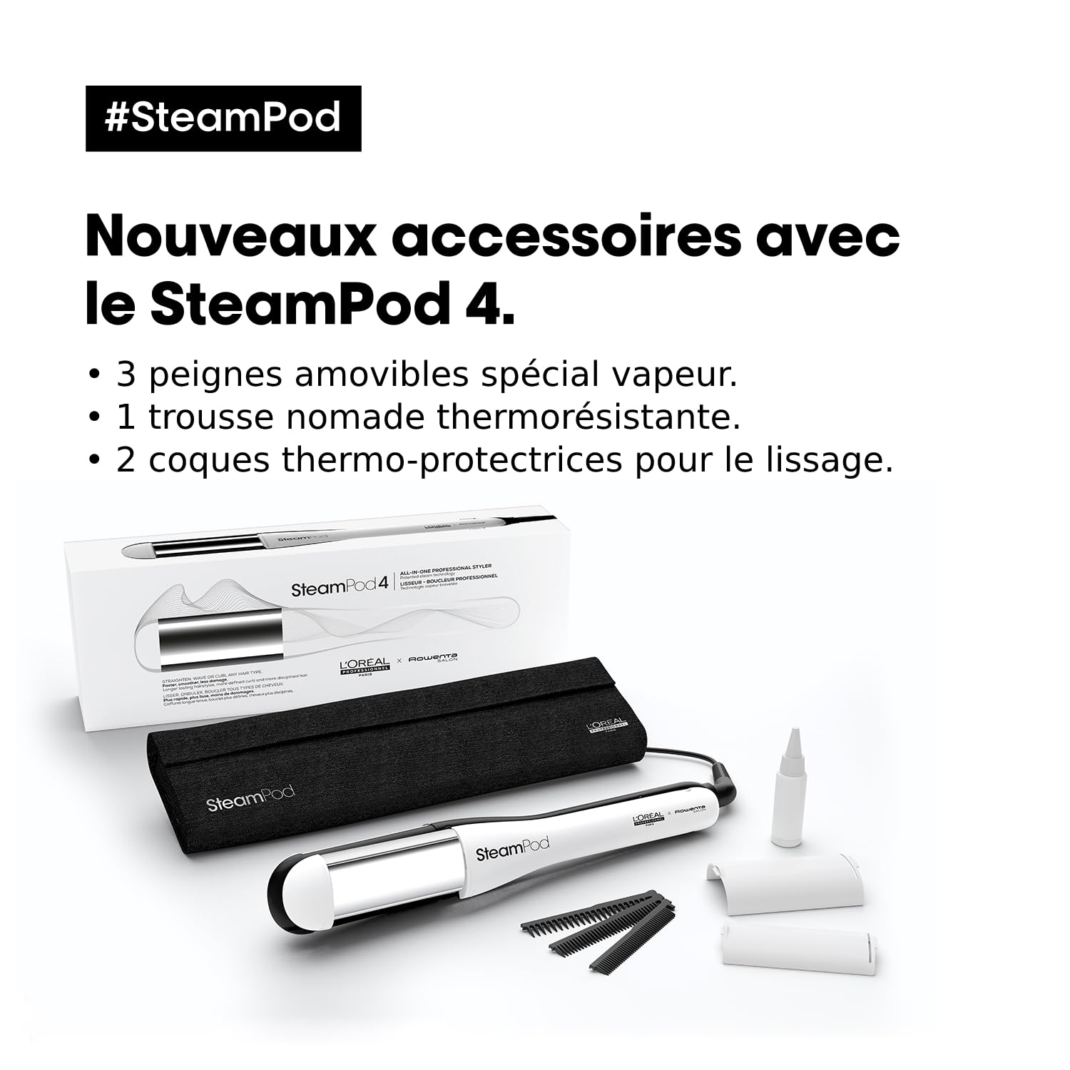 STEAMPOD 4 – Glätteisen mit Dampf-Lockenstab – 95% weniger Schäden – 3 x + schnelles Styling – 3 Temperaturen – patentierte Dampftechnologie – mit Zubehör – für alle Haartypen – von L'Oréal
