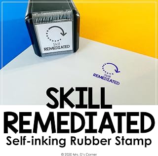 Mrs. D’s Corner Skill Remediated Self-Inking Stamp – Document Targeted Remediation During Lessons or Activities – .78" x .78", Choose Color – Tool for IEP Communication & Progress Monitoring (Blue)