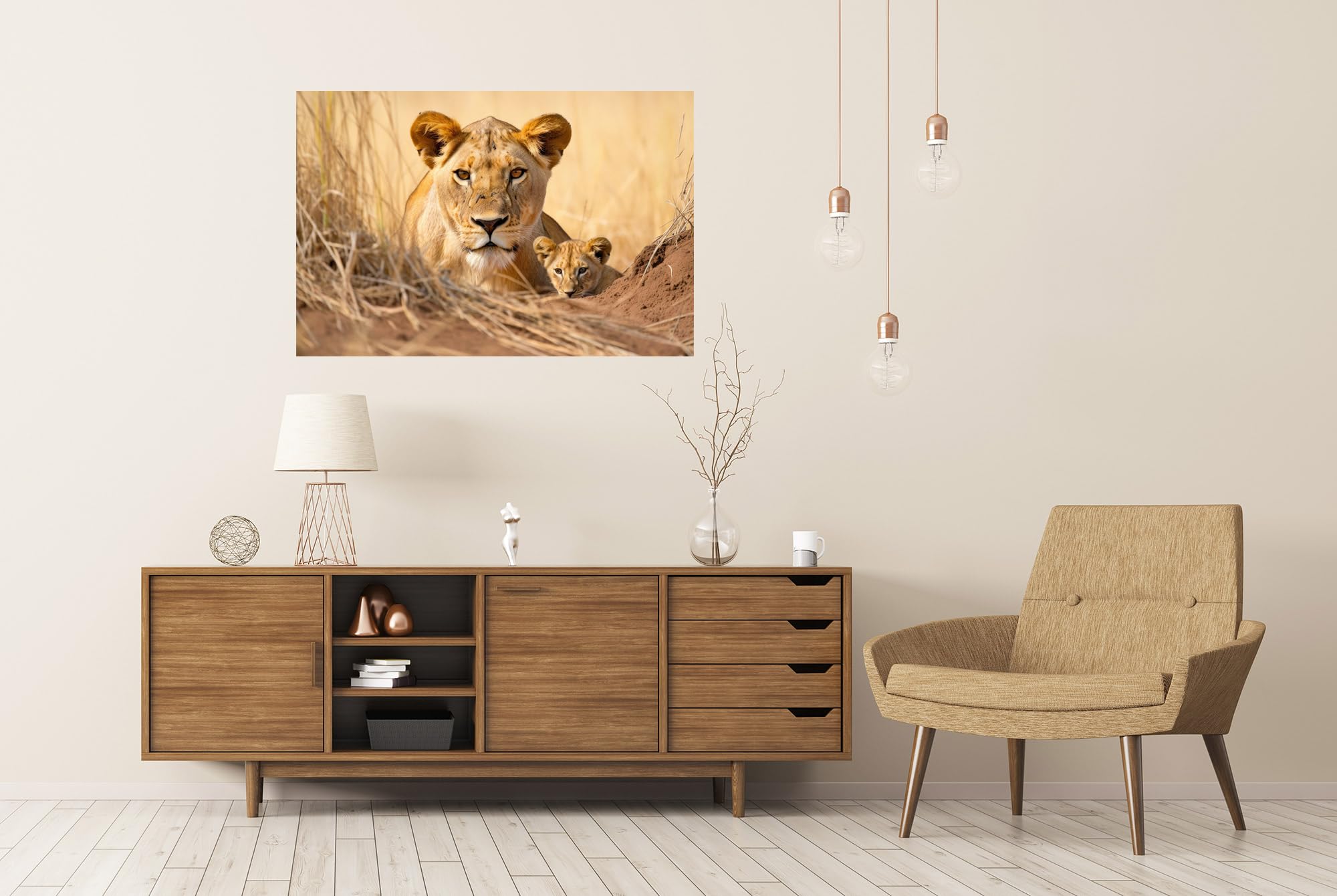 islandburner Prime XXL - Póster de leona que protege a tus jóvenes, sabana prémium, fotos fotográficas