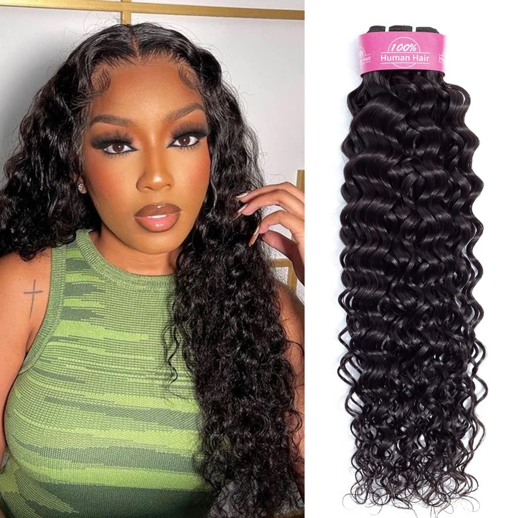 OdirWater Wave Human Hair 1 Bundle 24 Inch Unprocessed 9A Brazilian Wat and Wavy Virgin Hair Bundles Curly Hair Weft 100g Natural Color