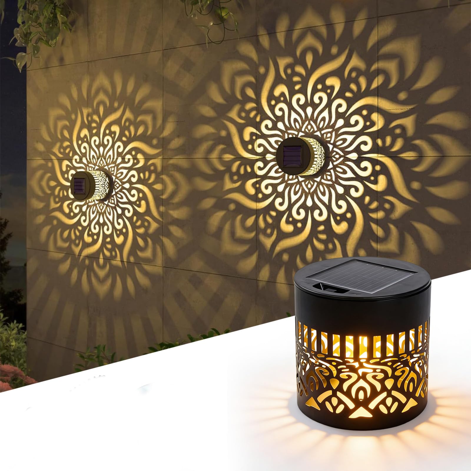 ELMVAR Solar Mandala Wall Light, 2026 New Solar Mandala Lights Outdoor, Waterproof Fence Light, Shadow Projection Landscape Lighting for Garden Post Patio Backyard Yard Decor (Peony)