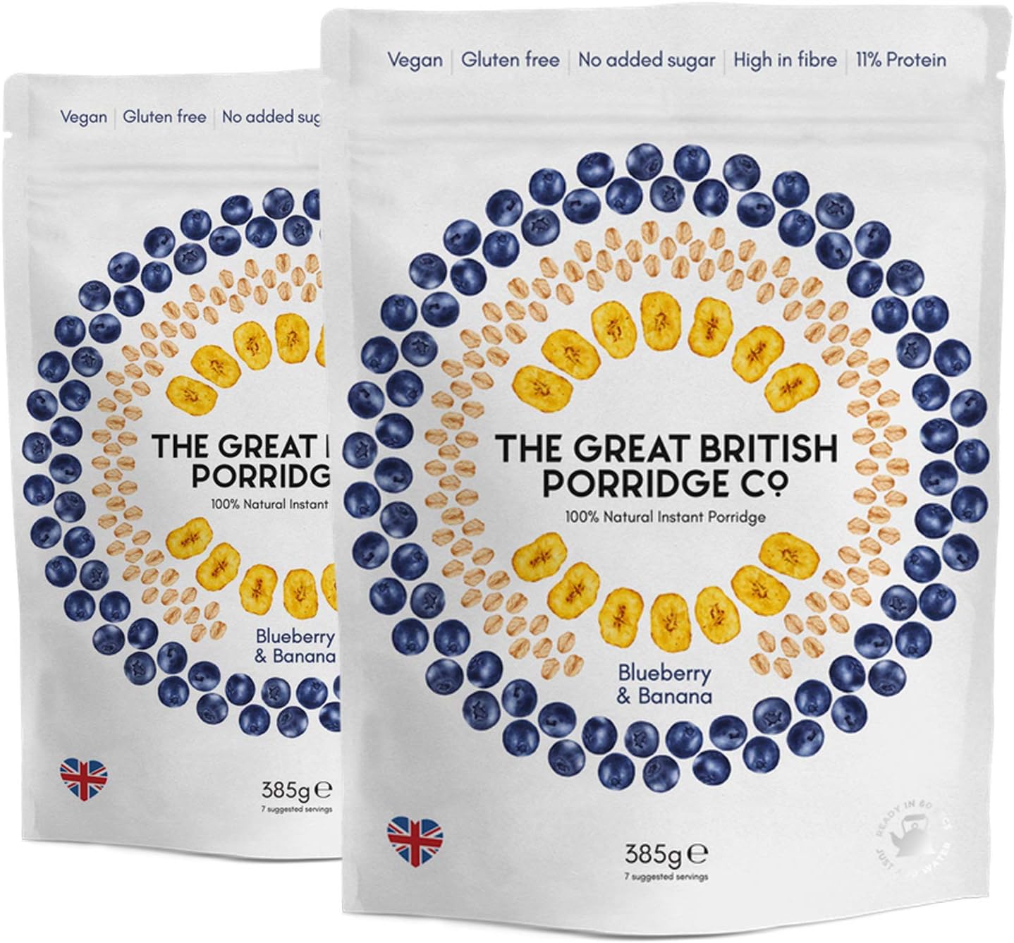 Gluten Free & Vegan Friendly Nutritious Instant Porridge (Blueberry & Banana, 2-Pack)