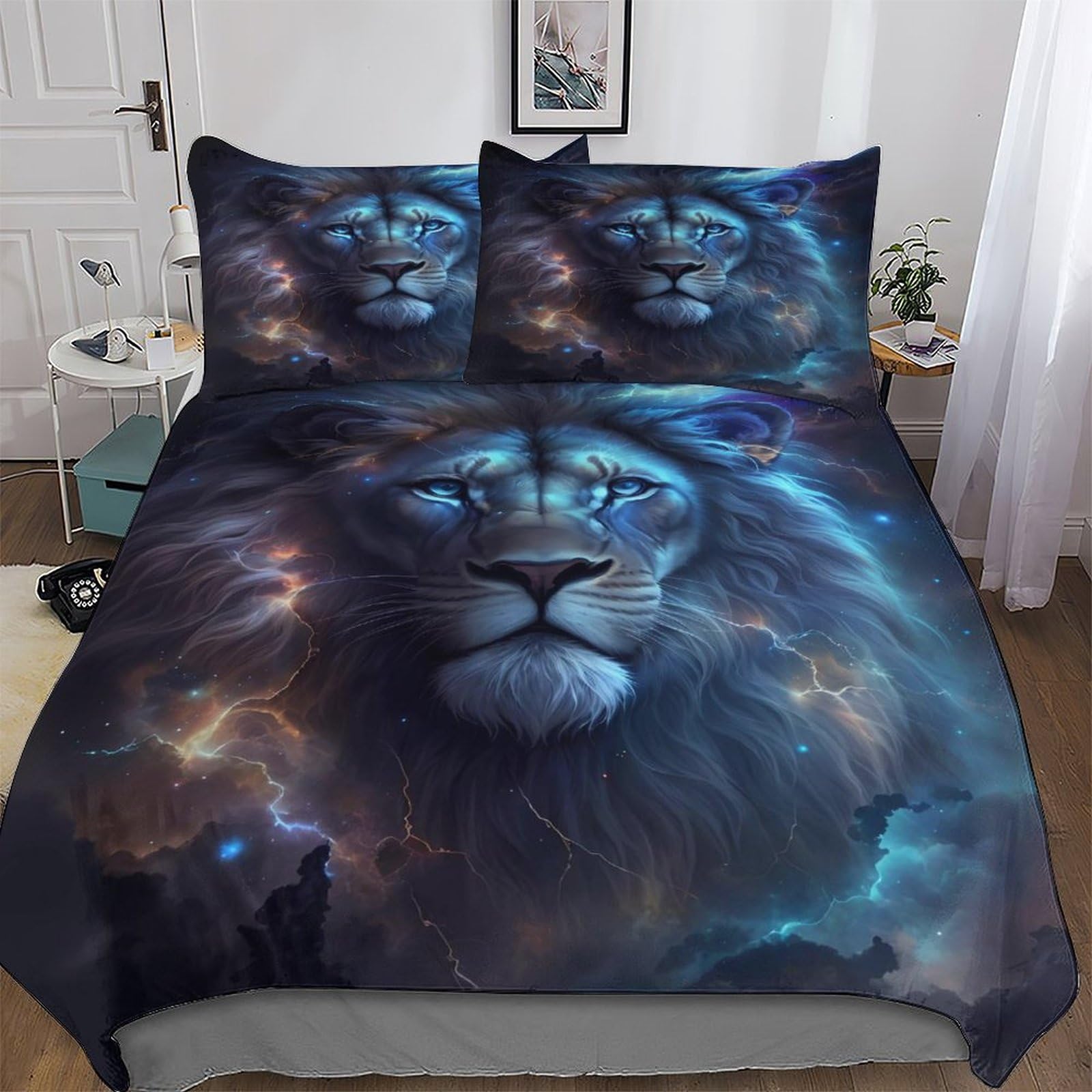 Pazzk Boys Lion 3D Duvet Cover Set Microfiber Bedding Set Quilt Cover 3 Pieces With Zipper Closure And Pillowcases For Girls And Teenagers Comforter Cover King (220X240cm)
