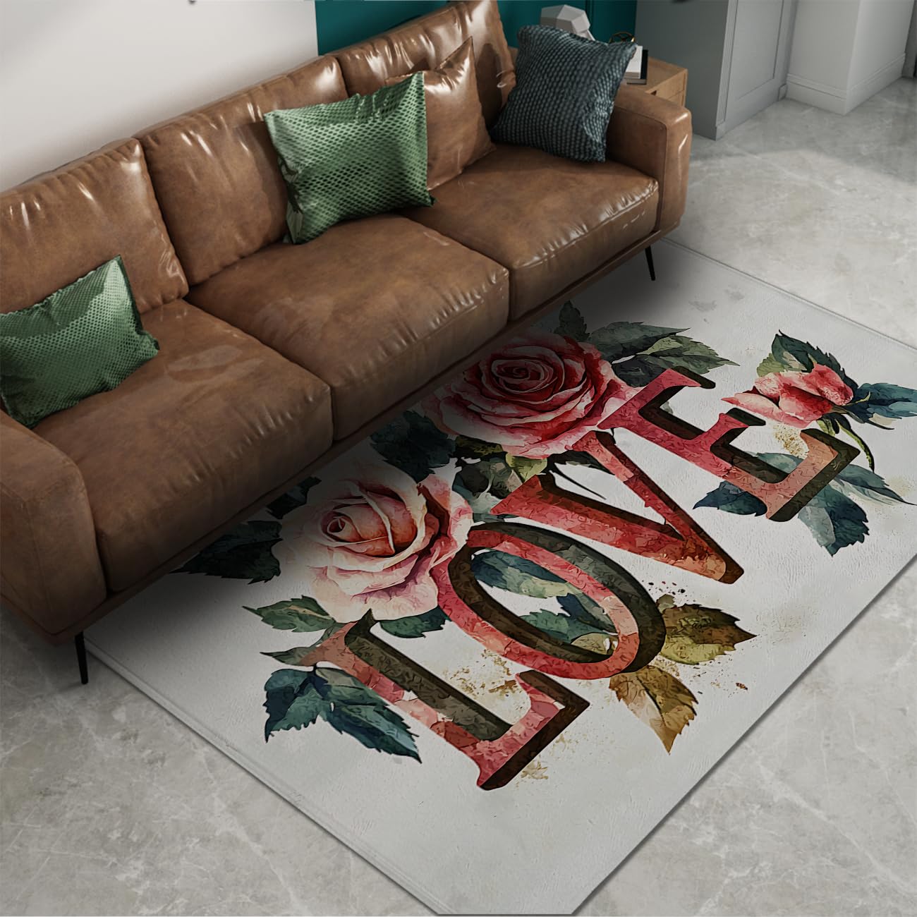Tapis floraux rustiques 160x230cm à roses pour salon et ferme