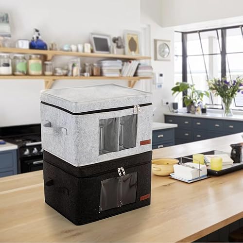 Miniatura 7 de Paquete de 2 cajas de almacenamiento para copas de vino con divisores, contenedores de almacenamiento de cristalería para embalaje y mudanza, cajas