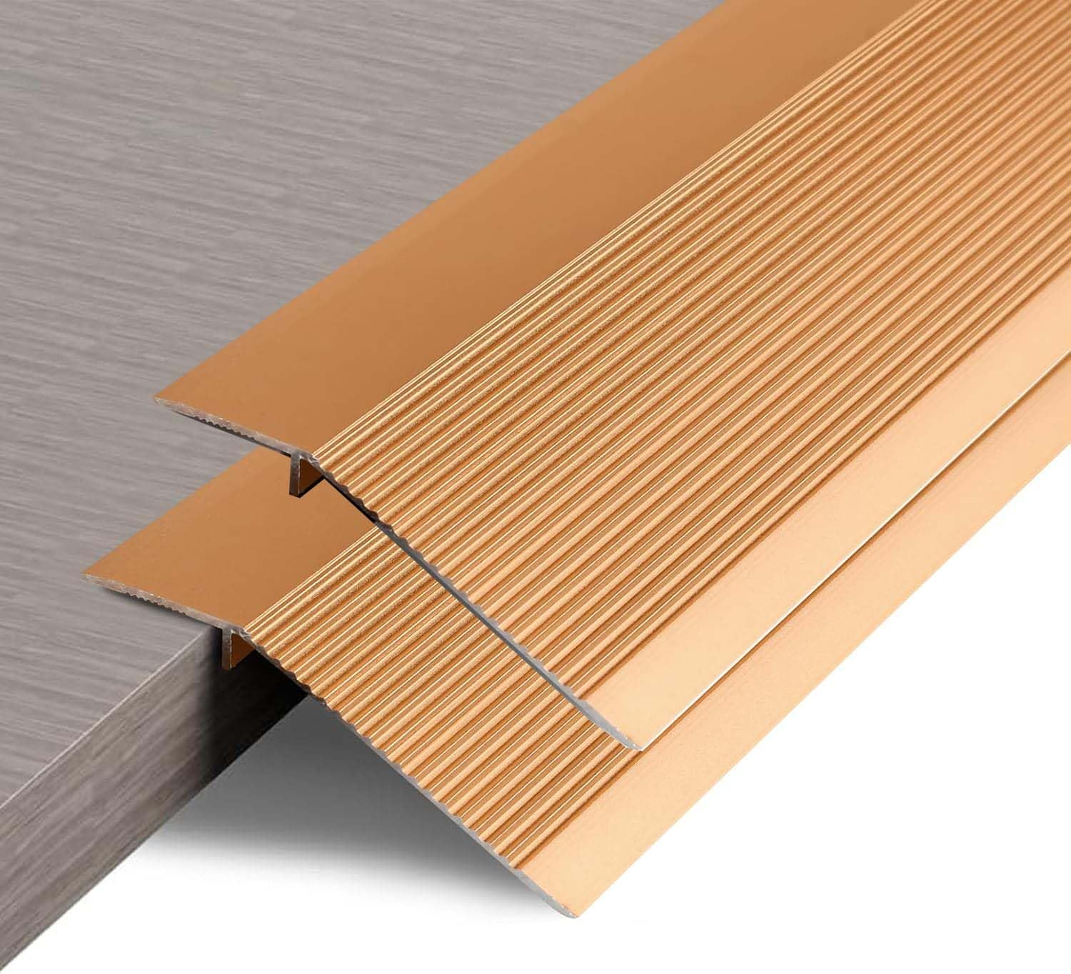 2Pack 1.2M Aluminum Floor Transition Strip Door Bar,Floor Bar for Doorways Threshold Ramp Tile Laminate Planks,Suitable for Height Difference 2cm(Copper Gold,7cm)