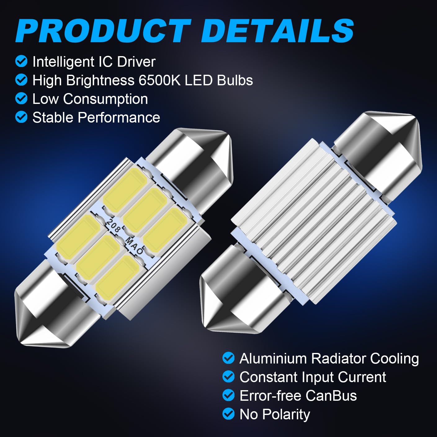 Ruiandsion Canbus LED festone lampadine 31 mm 10 – 30 V 4014 SMD LED auto interni mappa luce cupola lettura lampadine, bianco (confezione da 4