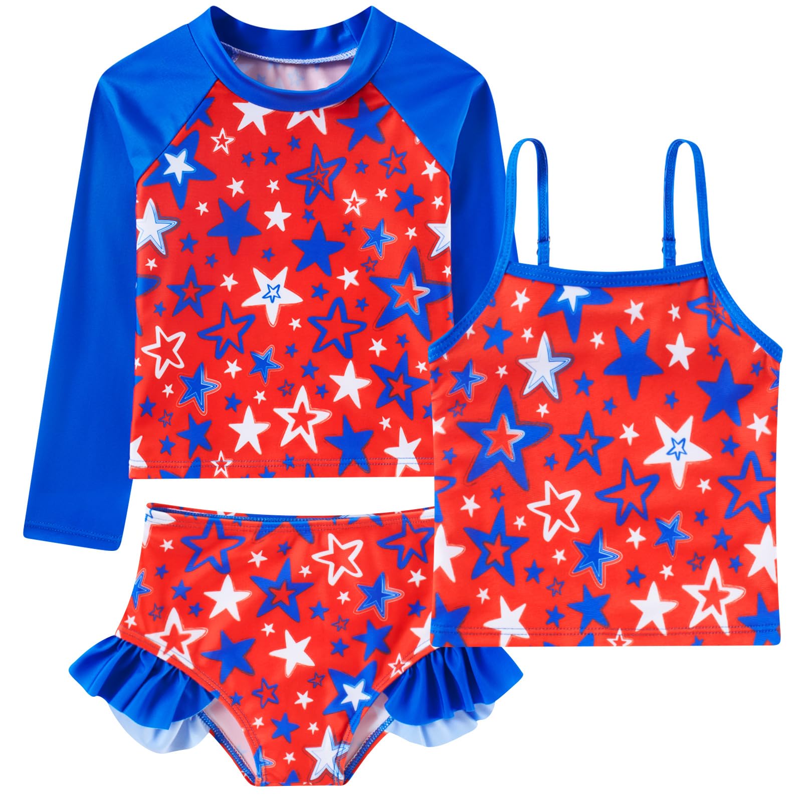 Funnycokid Girls Swimsuit Tankini Rash Guard Set Bathing Suits 3-10 Years