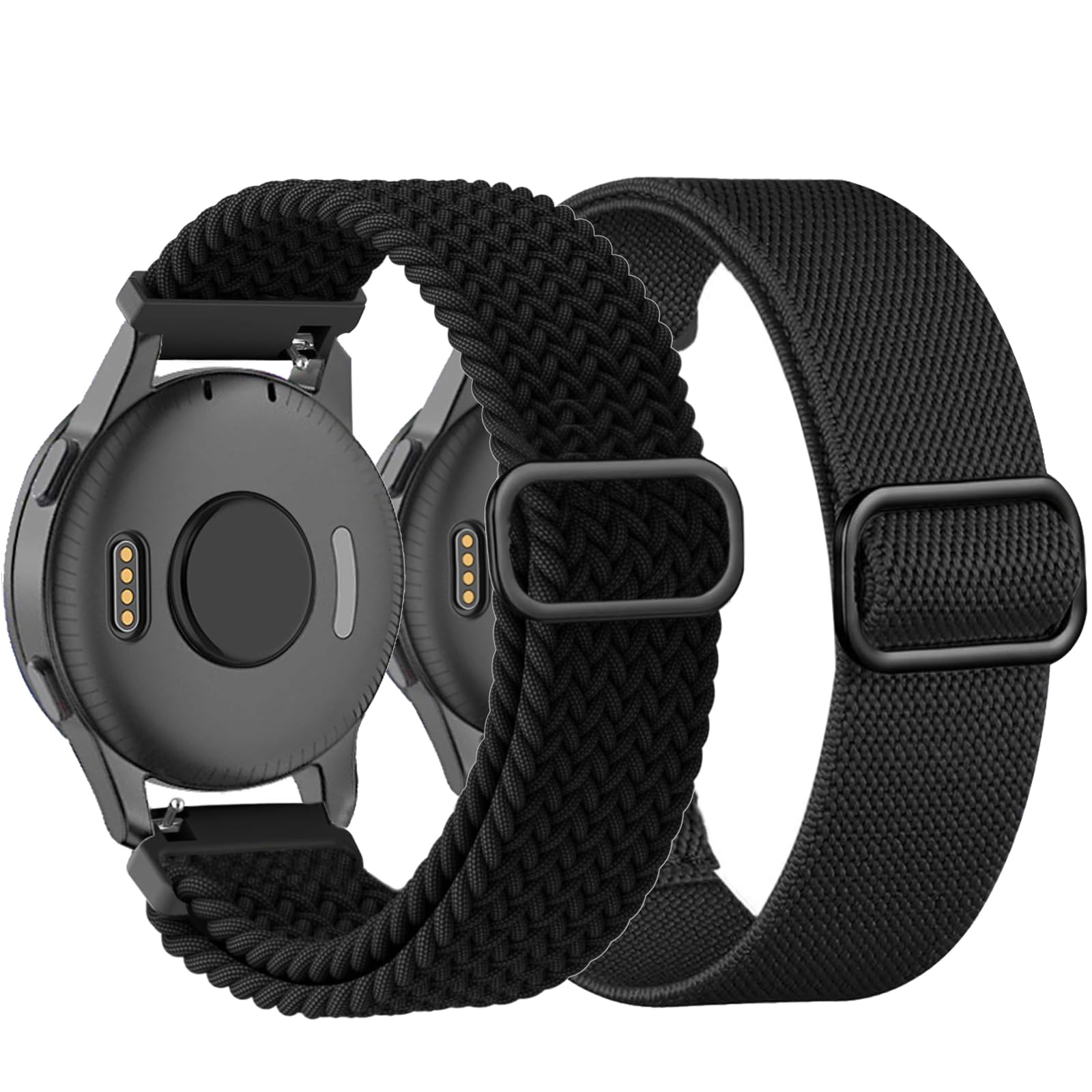 2 Pack Braided Stretchy Nylon Watch Bands Compatible with Garmin Venu Sq/Venu Sq 2/Venu 2 Plus, 20mm Loop Elastic Fabric Straps for Garmin Vivoactive 5 / Vivoactive 3 Women Men-image-36