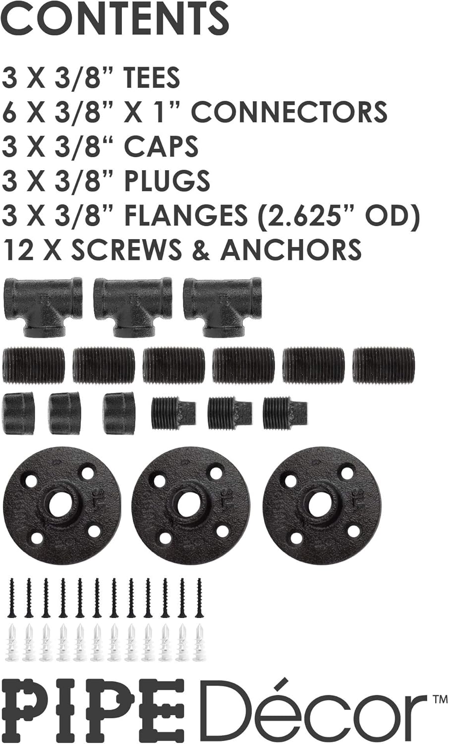 PIPE DECOR Robe and Towel Single Hook Kit Heavy Duty DIY Style, Rustic and Chic Industrial Iron Pipe with Electroplated Black Finish, Wall Mounted, Mounting Hardware Included, Oil + Rust Free (3)